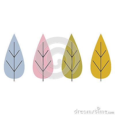 Set of flat tree or leaves icon. Vector illustration, EPS 10 Cartoon Illustration