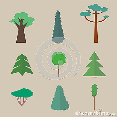 Set of flat trees Vector Illustration