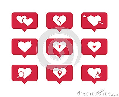 Set of flat vector icons of hearts Vector Illustration
