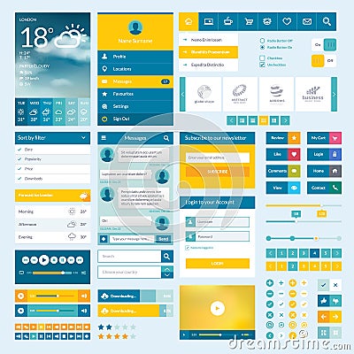 Set of flat web elements for mobile app and web de Vector Illustration