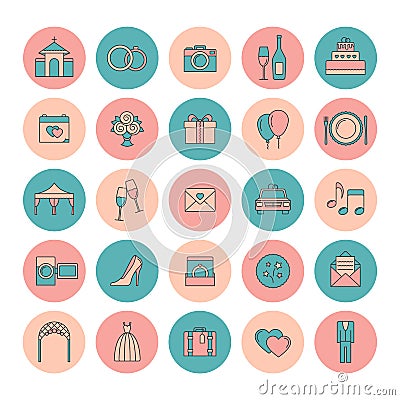 Set of flat wedding icons. Flat style. Vector illustration. Vector Illustration