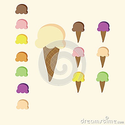 Set of 7 flavour color of Ice-cream cone pastel color with straw Stock Photo