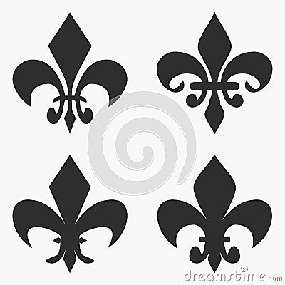 Set of Fleur de lis symbol. French heraldic lily. Vector. Vector Illustration