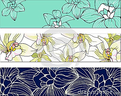 Set of floral bookmarks with white and contour flowers for layout, corporate identity and design. Realistic vector illustration of Vector Illustration
