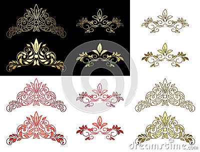 Set of floral golden and red design elements - eps Vector Illustration