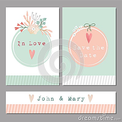 Set of floral romantic wedding,baby shower,birthday cards Vector Illustration