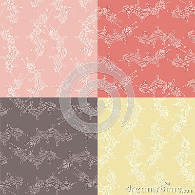 Set floral seamless pattern from decorative stylized flower buds. Four beautiful seamless background on a colored background. Vector Illustration