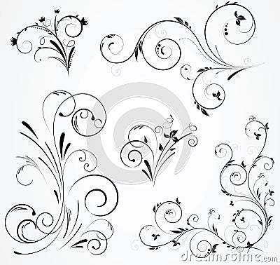 Set of floral swirl designs Vector Illustration