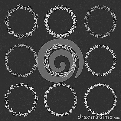 Set of 9 floral wreaths Vector Illustration