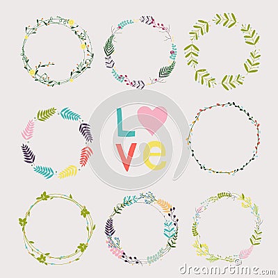 Set with floral wreaths. Template for wedding, mothers day, birt Vector Illustration