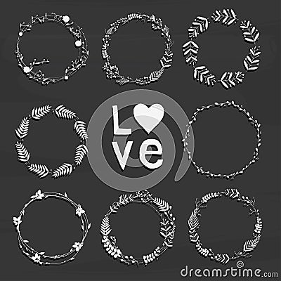Set with floral wreaths. Template for wedding, mothers day, birt Vector Illustration