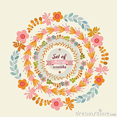 Set of floral wreaths. Vector Illustration