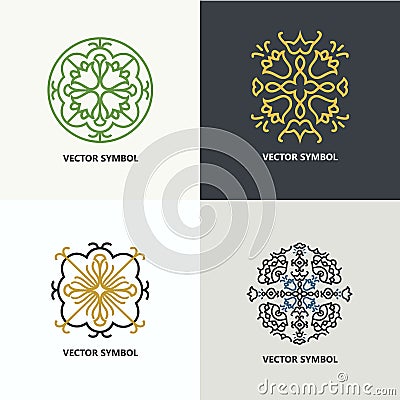 Set of flourish abstract design emblems. Vector Illustration