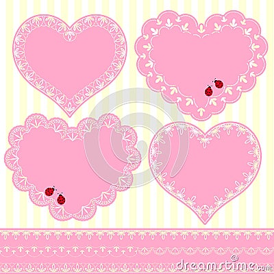 Set of Flower Frame Heart Shape Card Vector Illustration
