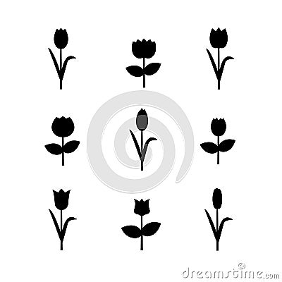 Set of flower icons. Side view floret silhouettes Vector Illustration