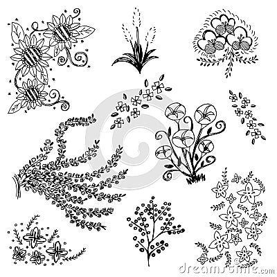 Set of flower sketch vector,free hand drawing doodle sketch on white background Vector Illustration