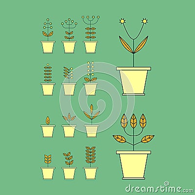 Set with Flowerpot Icons. Nature Collection. Flora Elements. Vector Illustration
