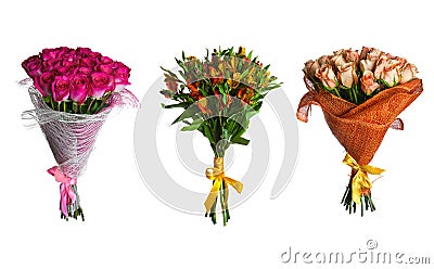 Set flowers bouquet isolated Stock Photo