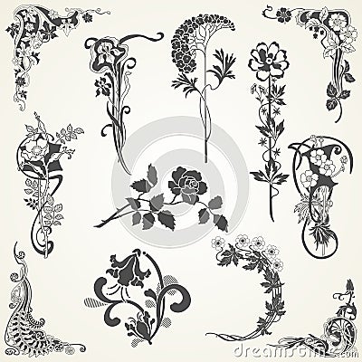 Set of flowers in vintage style Vector Illustration