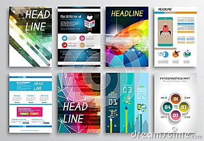 Set of Flyer Design, Web Templates. Brochure Designs, Infographics Backgrounds Vector Illustration