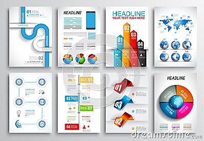 Set of Flyer Design, Web Templates. Brochure Designs, Infographics Backgrounds Vector Illustration