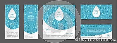 A set of flyers with realistic drops in the blue background Vector Illustration