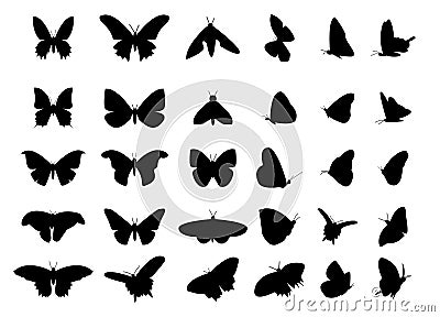 Set of flying butterfly silhouette, isolated vector Vector Illustration