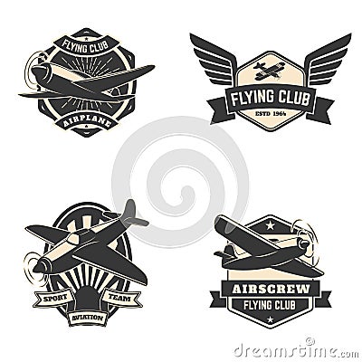 Set of flying club labels and emblems Vector Illustration