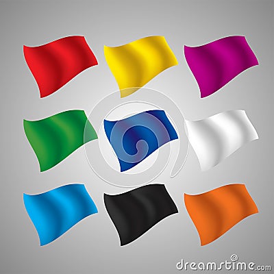 Set of flying flags of different colors Vector Illustration