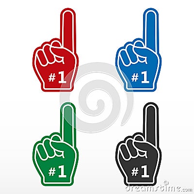 Set foam finger. Number 1, glove with finger raised flat, fan hand. Vector Illustration