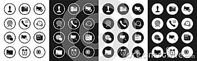 Set Folder settings with gears, Telephone handset, Target, Stamp, Time Management, News and World map made from speech Vector Illustration