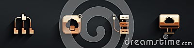 Set Folder tree, Cloud technology data transfer, Server and icon with long shadow. Vector Stock Photo