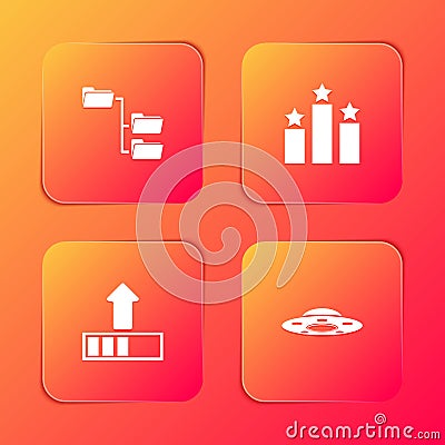 Set Folder tree, Ranking star, Loading and UFO flying spaceship icon. Vector Vector Illustration