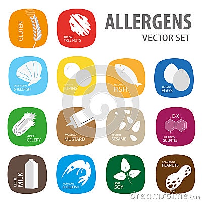 Set of food allergies Vector Illustration