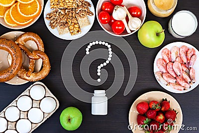 Set of food that cause allergy. Top view Stock Photo