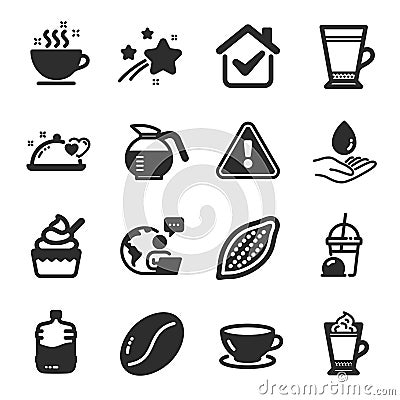 Set of Food and drink icons, such as Latte coffee, Cooler bottle, Espresso symbols. Vector Vector Illustration