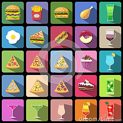 Set of food and drinks icons. Flat style design isolated icons Vector Illustration