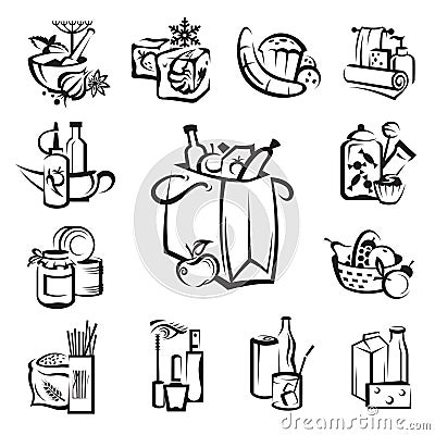 Set of food and goods icons Vector Illustration