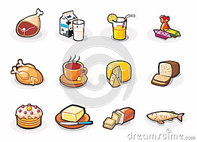 Set of food icons. Cartoon illustration. Vector Illustration