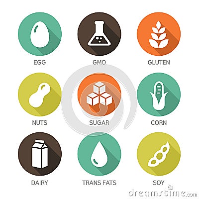 Allergens Icons - Symbols Vector Illustration