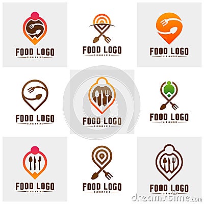 Set of Food Point Logo Design Concepts. Food and Restaurant Logo Template. Icon Symbol Vector Illustration