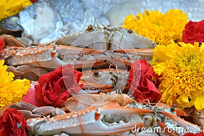 Set of food prepare for the spirits of the gods of the ceremony Stock Photo