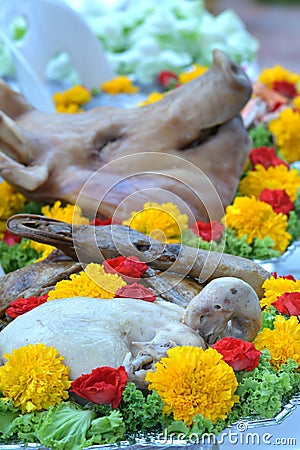 Set of food prepare for the spirits of the gods of the ceremony Stock Photo