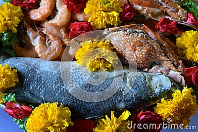 Set of food prepare for the spirits of the gods of the ceremony Stock Photo