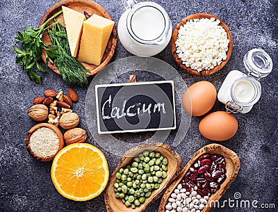Set of food that is rich in calcium. Stock Photo