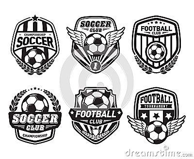 Set of Football Logo Design Templates, Soccer Vintage Badge Vector Illustration