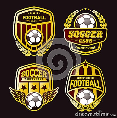 Set of Football Logo Design Templates, Soccer Vintage Golden Badge Vector Illustration