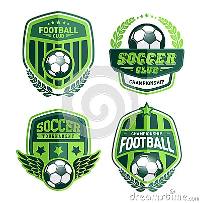 Set of Football Logo Design Templates, Soccer Vintage Green Badge Vector Illustration