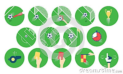 Set Of Football / Soccer Icons. Rounded Sports Icons In Flat Style. Vector Illustration