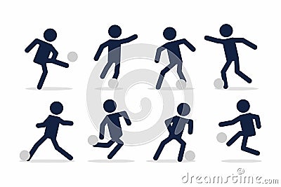 Set of football or soccer player, Footballer actions poses stick figure. Vector Illustration